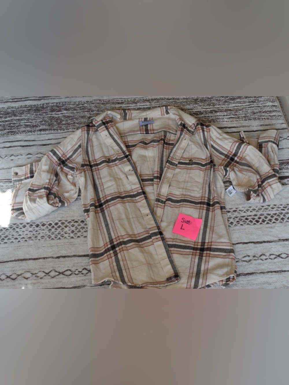 Old Navy Beige Plaid Long Sleeve Button-Up Shirt
